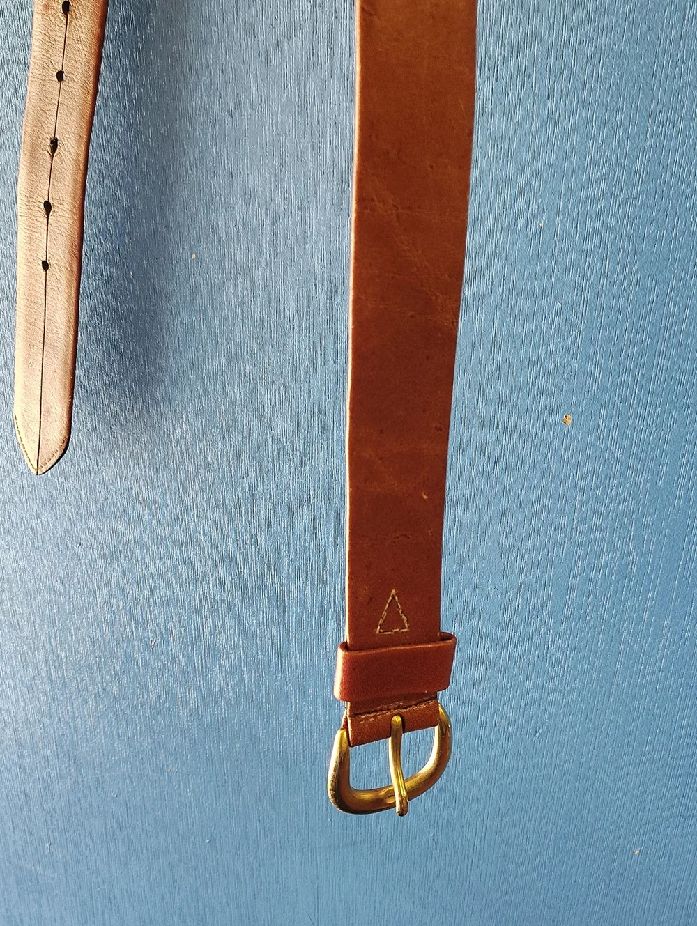 Men's Tan Leather Belt with Brass Buckle